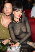 Rihanna Topless in Mesh Top at the Club