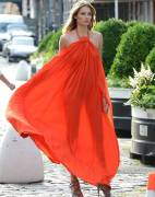 Jessica Hart Butt Naked Covered in Sheer Red Dress