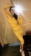 Isabelle Fuhrman Posing Braless in See Through Yellow Dress
