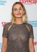 Margot Robbie Without a Bra in Sparkly Evening Gown