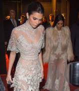 Kendall Jenner Nipples in See Through Lace Dress