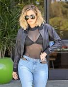 Khloe Kardashian Nipple Peek in Slightly See Through Bra