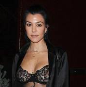 Kourtney Kardashian Nipples in See Through Black Lace Bra