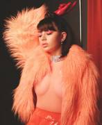 Charli XCX's Right Boob in See Through Onesie