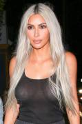 A Blonde Kim Kardashian Braless in See Through Black Wifebeater