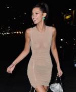 Bella Hadid No Bra in Skin Tight Dress at the VS After Party