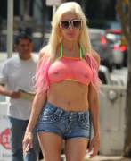 Angelique Morgan Braless in See Through Pink Top