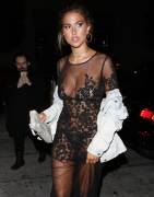 Kara Del Toro No Bra in a Se Through Mesh Dress