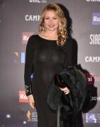 Angela Melillo Braless Breasts in See Through Black Dress
