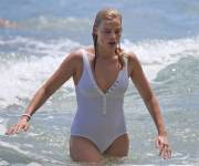 Margot Robbie in her White Wet Swimsuit
