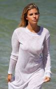 Natasha Oakley Nipples in Wet See Through White Dress