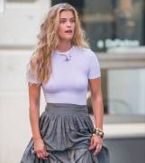 Nina Agdal Nipples in Slightly See Through Top