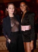 Catherine McNeil Braless Boobs in Sheer Black Top