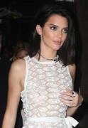 Kendall Jenner Braless in See Through White Evening Dress