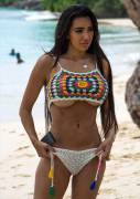 Chloe Khan at the Beach in a Mesh Bikini