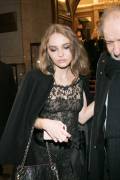 Lily Rose Depp Nipples in Black Lacy Dress