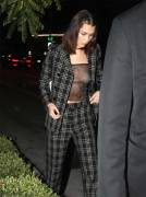 Bella Hadid Braless in See Through Tank Top