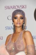 Rihanna in NO Bra and a See Through Mesh Dress