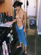 Caitlin Stasey Topless in the Kitchen on Instagram
