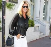Rachel Hunter Braless in Sheer Blouse on the Street