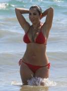 Liana Mendoza Nipples in Wet Red Bikini