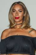 Leona Lewis Braless in Black Halter Top