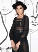 Olivia Culpo Braless in See Through Lace Dress
