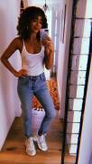 Ashley Madekwe Selfie in Slightly Transparent Tank Top
