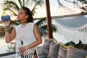 Rihanna Braless in See Through Mesh Top on Vacation
