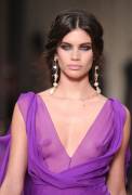Sara Sampaio Nipples in See Through Purple Dress