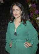 Salma Hayek in a Black Lacey Bra under her See Though Dress