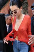 Kendall Jenner No Bra in See Through Red Blouse